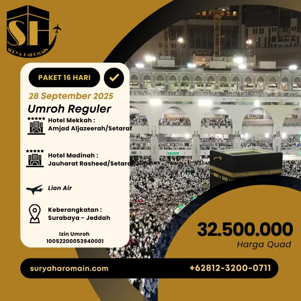 Paket Umroh Reguler 16 Hari 28 September 2025